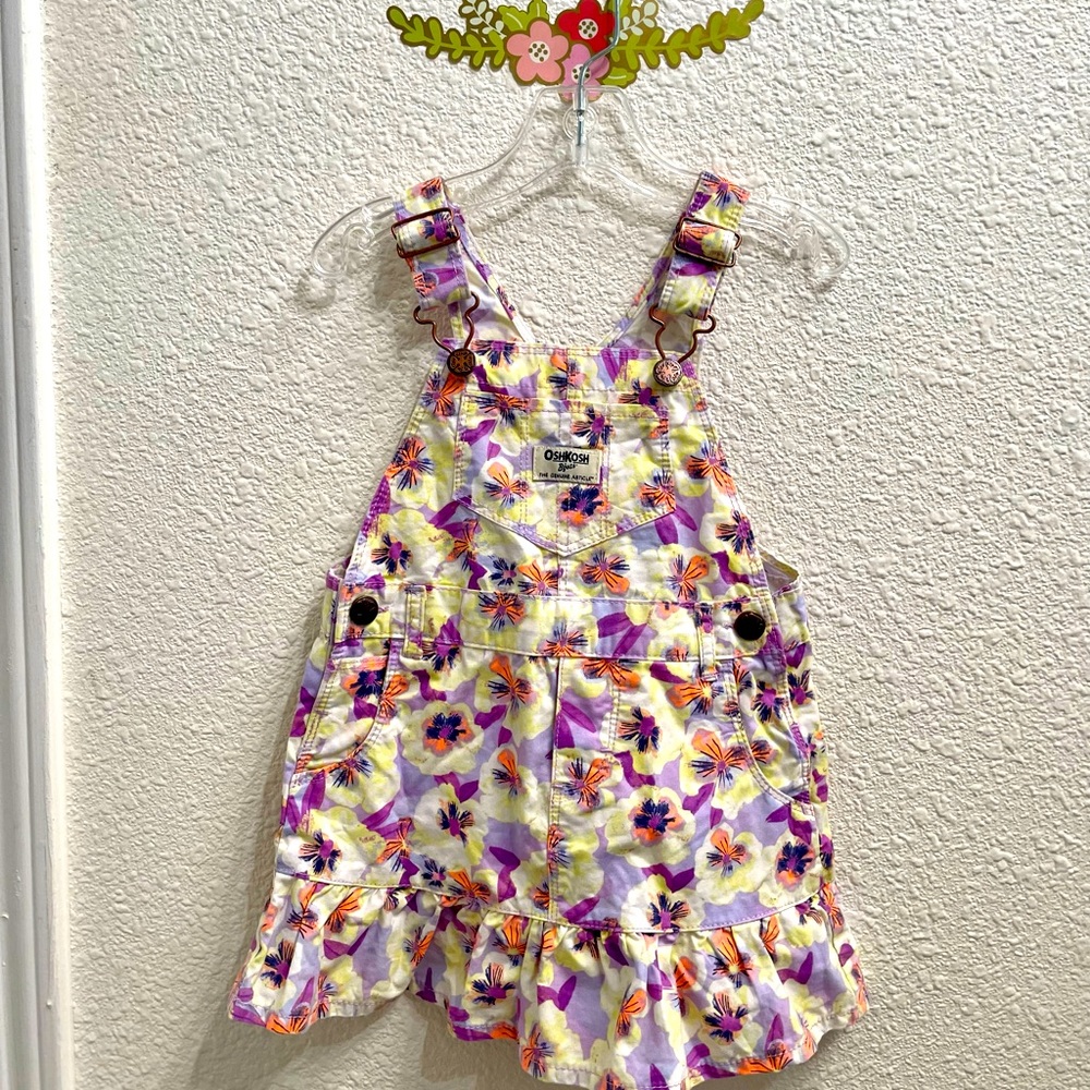 Oshkosh bgosh purple overall dress w floral pattern 3T
